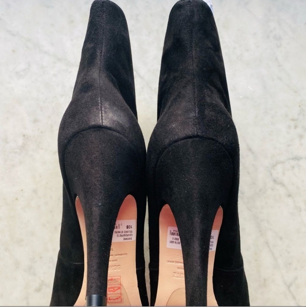 Schutz Davinne Black Suede Stiletto Ankle Leather Bootie Sz 10 NIB NWT